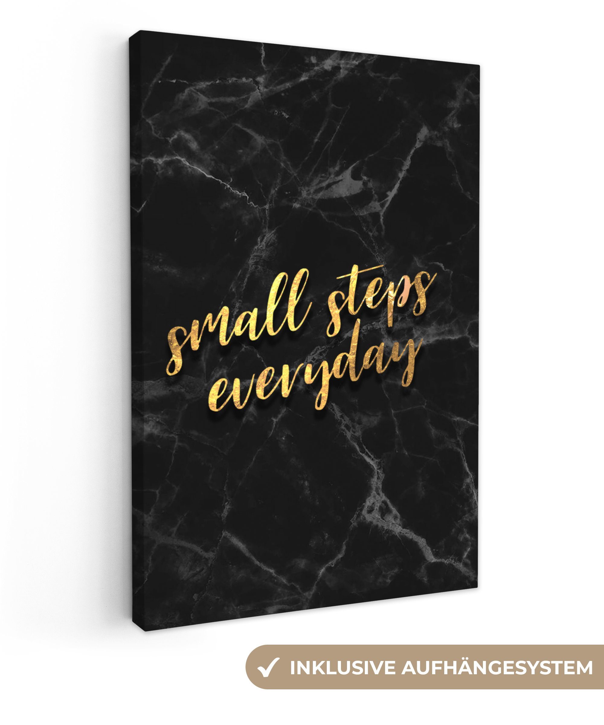 OneMillionCanvasses® Leinwandbild Zitate - Stufe - Gold - Marmor, (1 St), Leinwandbild fertig bespannt inkl. Zackenaufhänger, Gemälde, 20x30 cm | Leinwandbilder