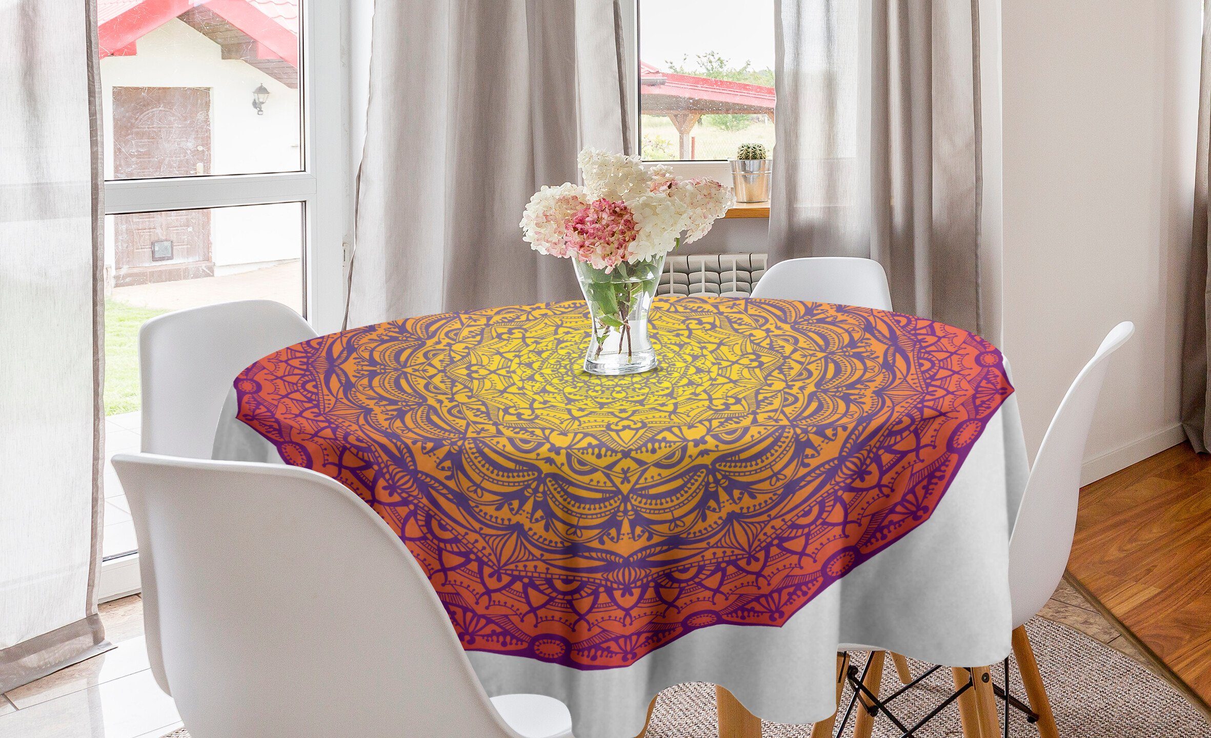 Abakuhaus Tischdecke Kreis Tischdecke Abdeckung für Esszimmer Küche Dekoration, Mandala Vivid Abstrakt Medaillon