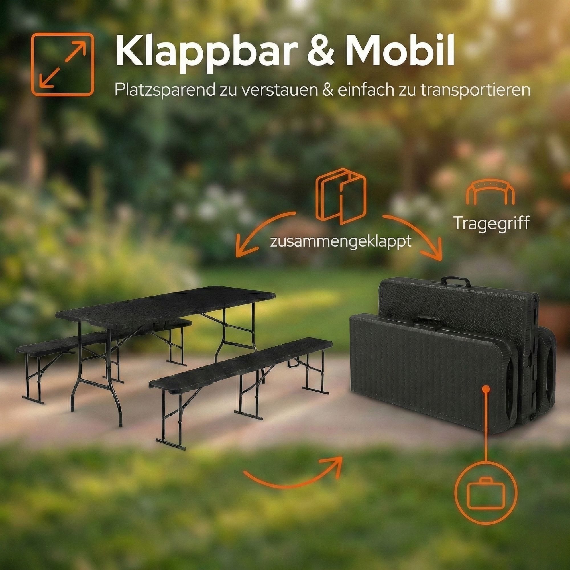 Albatros International Bierzeltgarnitur Albatros Bierzeltgarnitur Rattan – robuste Biertischgarnitur, (für bis zu 10 Personen), Klappbar und hohe Tragkraft – Se – Bild 4 von 5