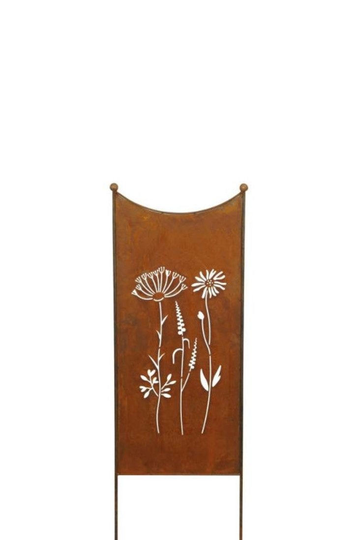 finehomegarden Gartenstecker Stele Metall Wildblume Sichtschutz Edelrost (1-St) Windschutz Outdoor H120cm B38cm Dekowand Garten / Paket
