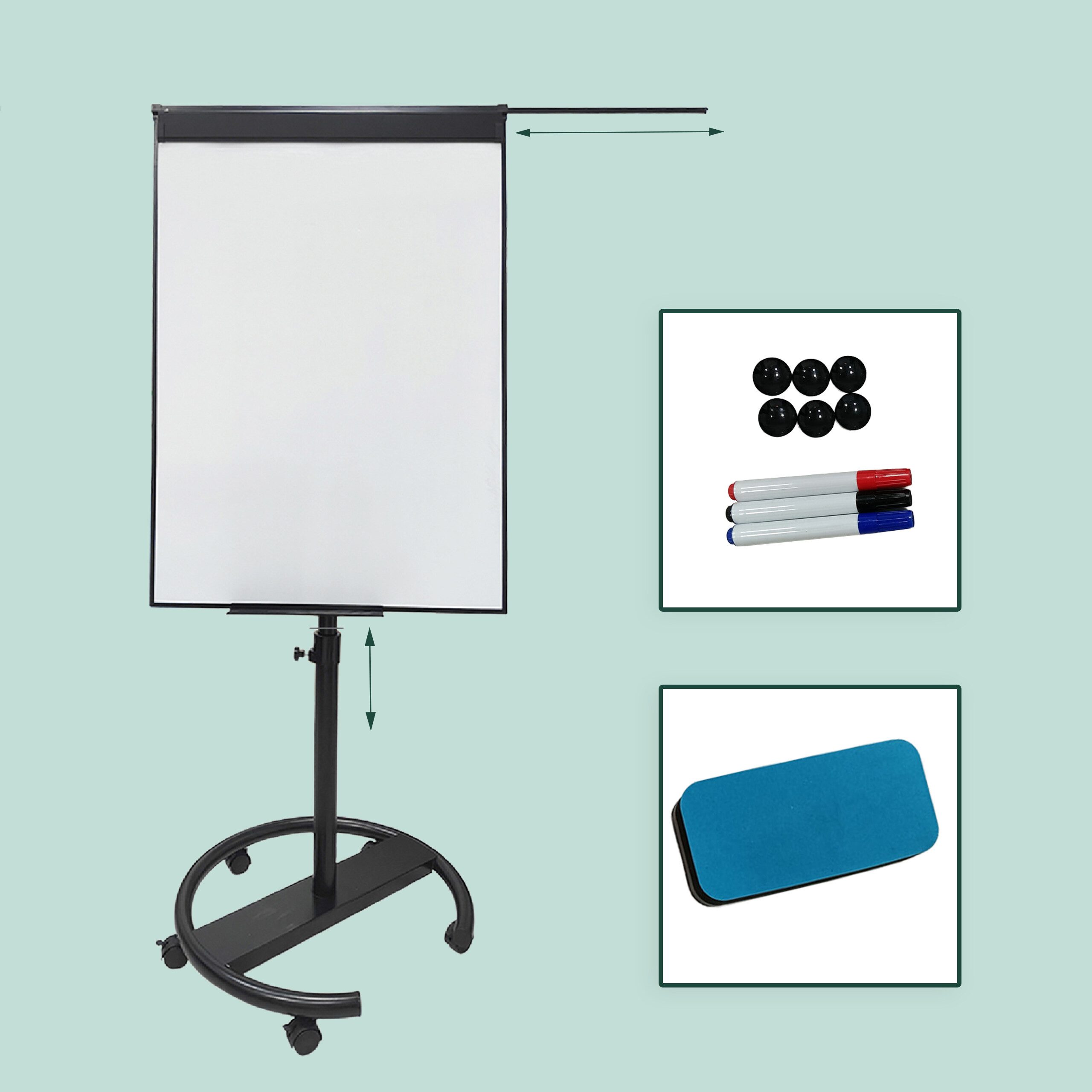 relaxdays Magnettafel Flipchart Whiteboard 100x70 cm 2 Arme, (11-tlg), schwarz – Bild 5 von 5