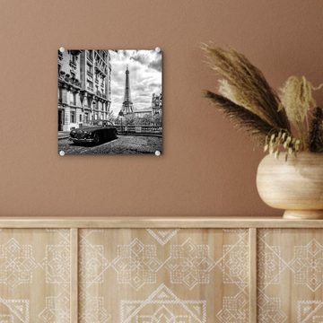 MuchoWow Acrylglasbild Quadratisches Foto des Eiffelturms in Paris - schwarz-weiß, (1 St), Glasbilder - Bilder auf Glas Wandbild - Foto auf Glas - Wanddekoration