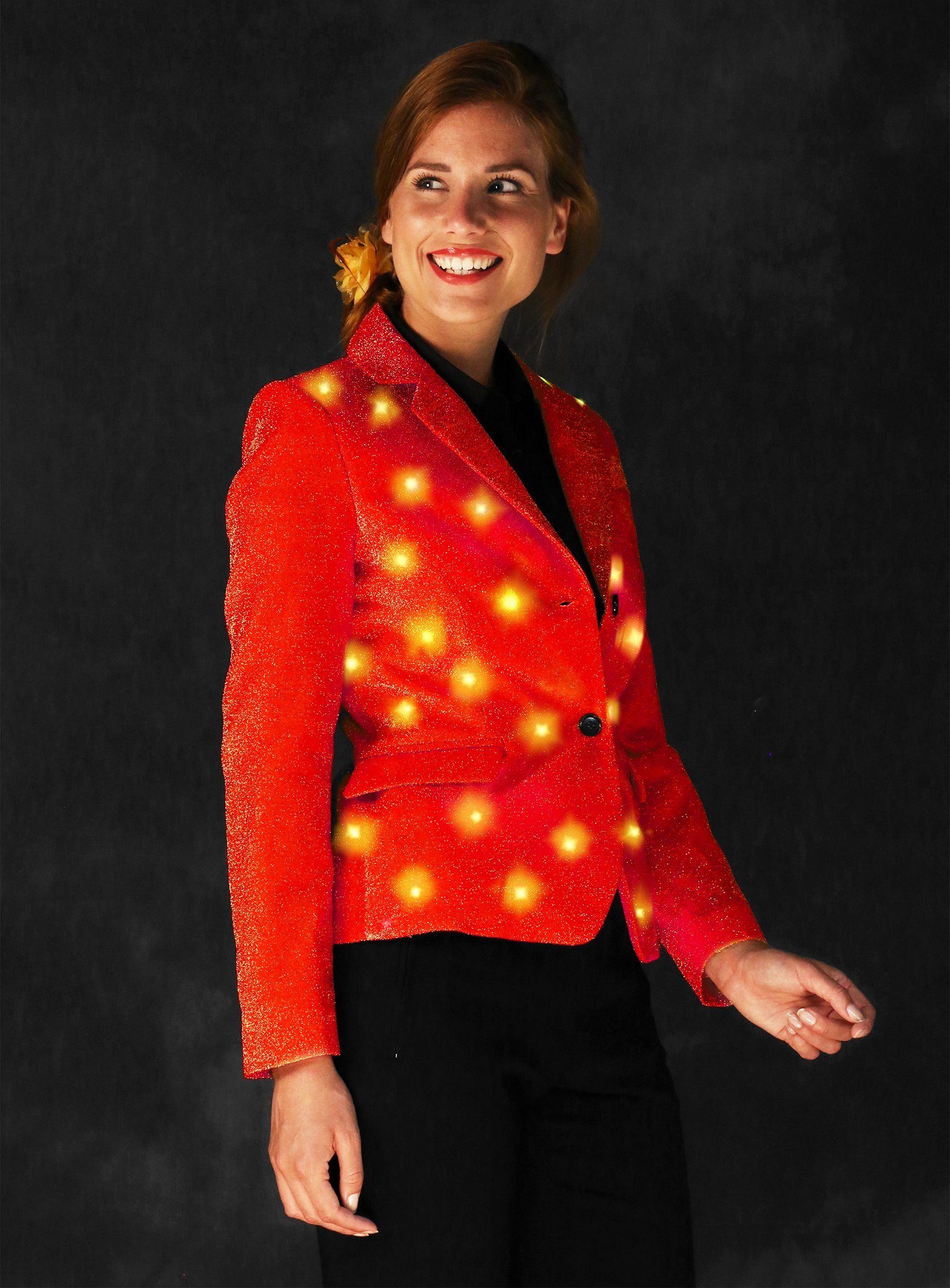 thetru Kostüm LED Damensakko rot, LED Kostüm Sakko mit Leuchtdioden