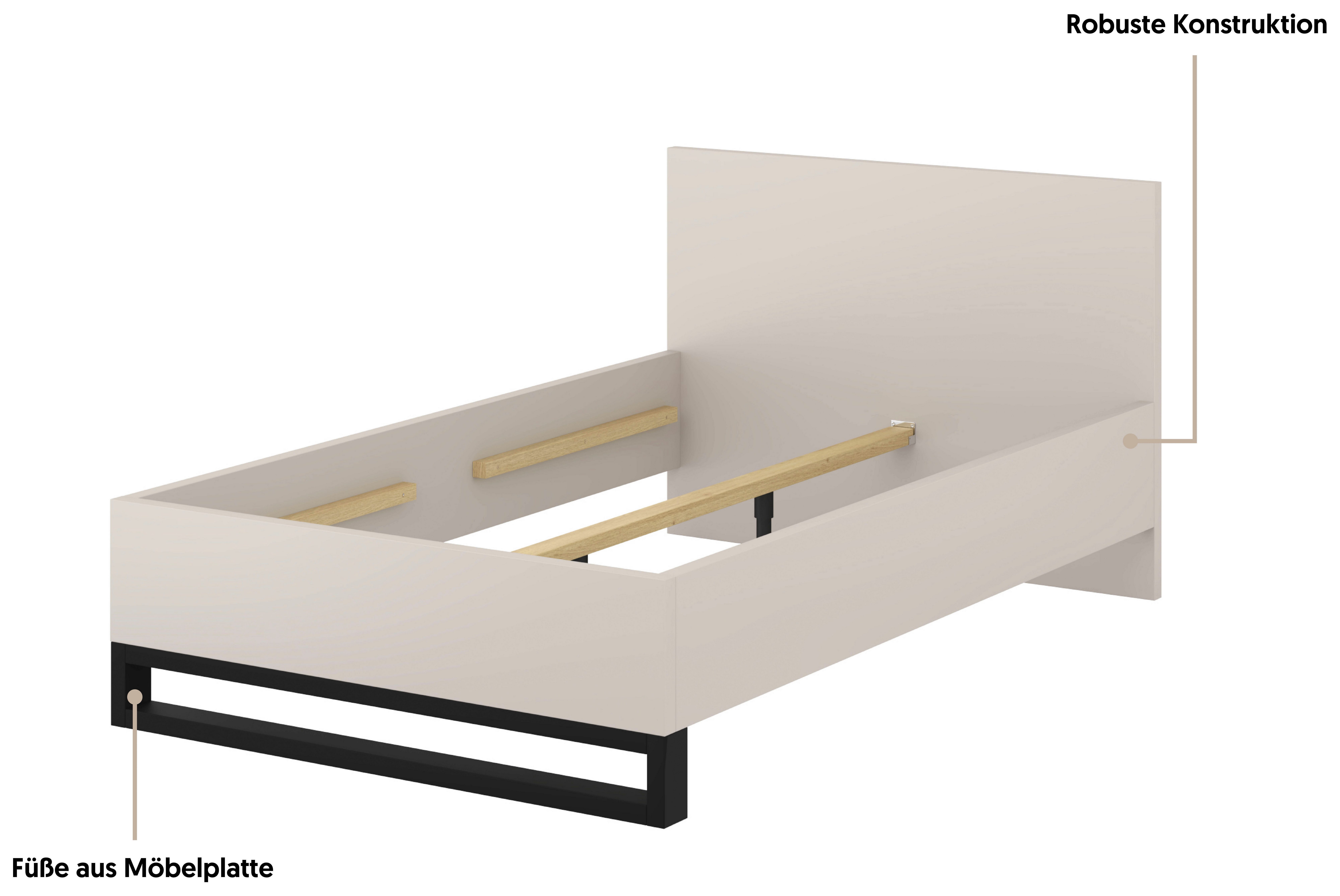 Home affaire Bettgestell Bronne, Topeseller, Industrial Design (In den Breiten 140cm, 160cm und 180cm), Stauraumbett in drei Breiten, stabil mit Kufen in Metalloptik