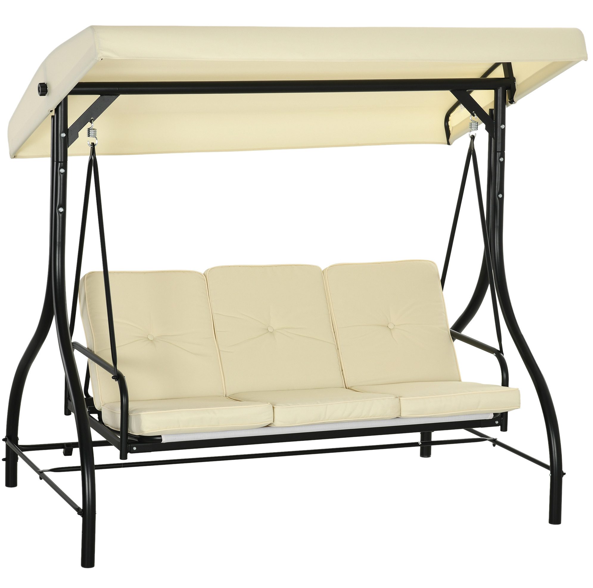 OKWISH Hollywoodschaukel 2in1 Hollywoodschaukel 3-Sitzer 195x117x175 cm Beige Liegefunktion, 3-Sitzer, Packung, 1 tlg., Schaukelbank bis 240 kg, Gartenliege für Terrasse & Outdoor Bereich, Gartenschaukel mit verstellbarem Sonnendach & Liegefunktion