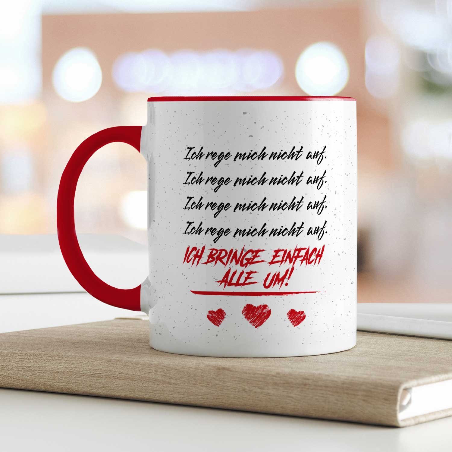 GRAVURZEILE Tasse mit Spruch - Ich rege mich nicht auf - Geschenke für Kollegen, Keramik, Farbe: Rot