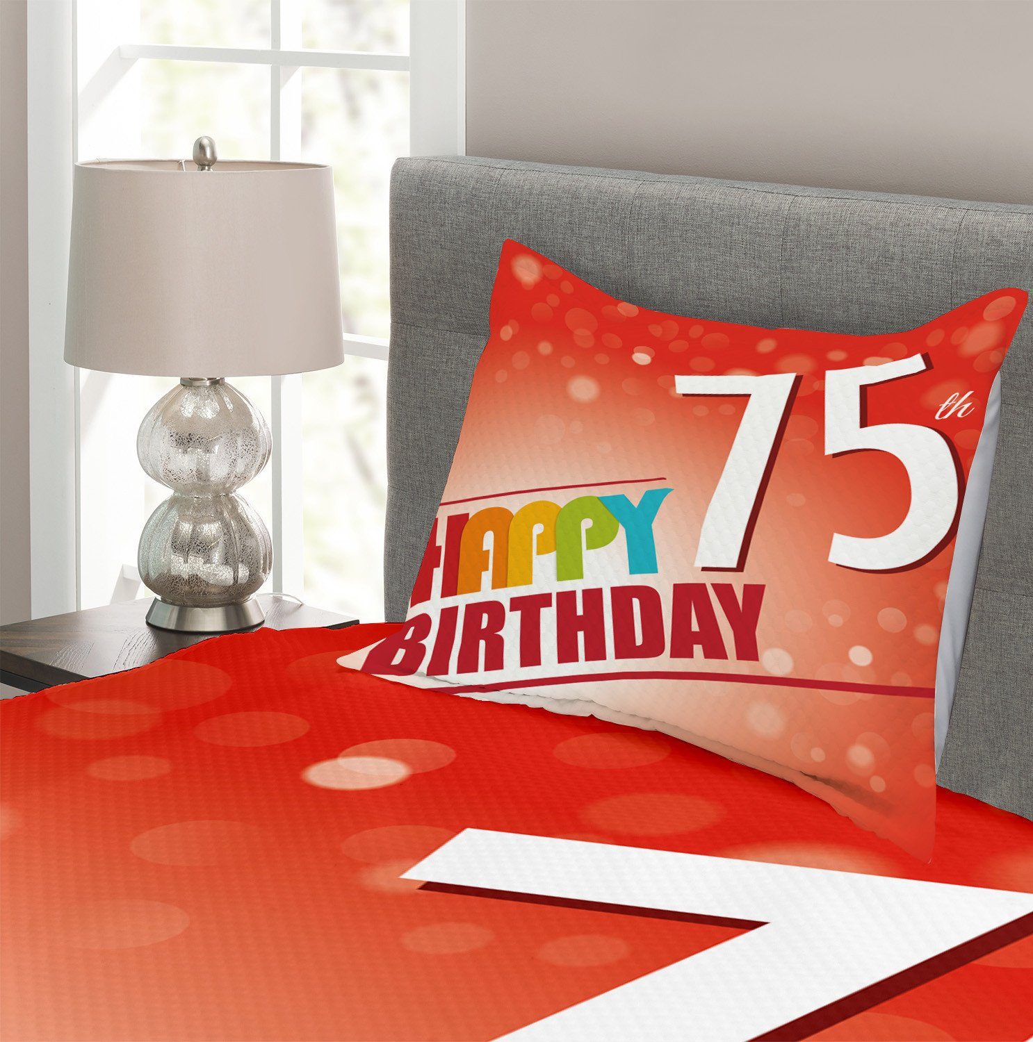 Set 75 Waschbar, Abakuhaus, Tagesdecke mit Alter Geburtstag Kissenbezügen