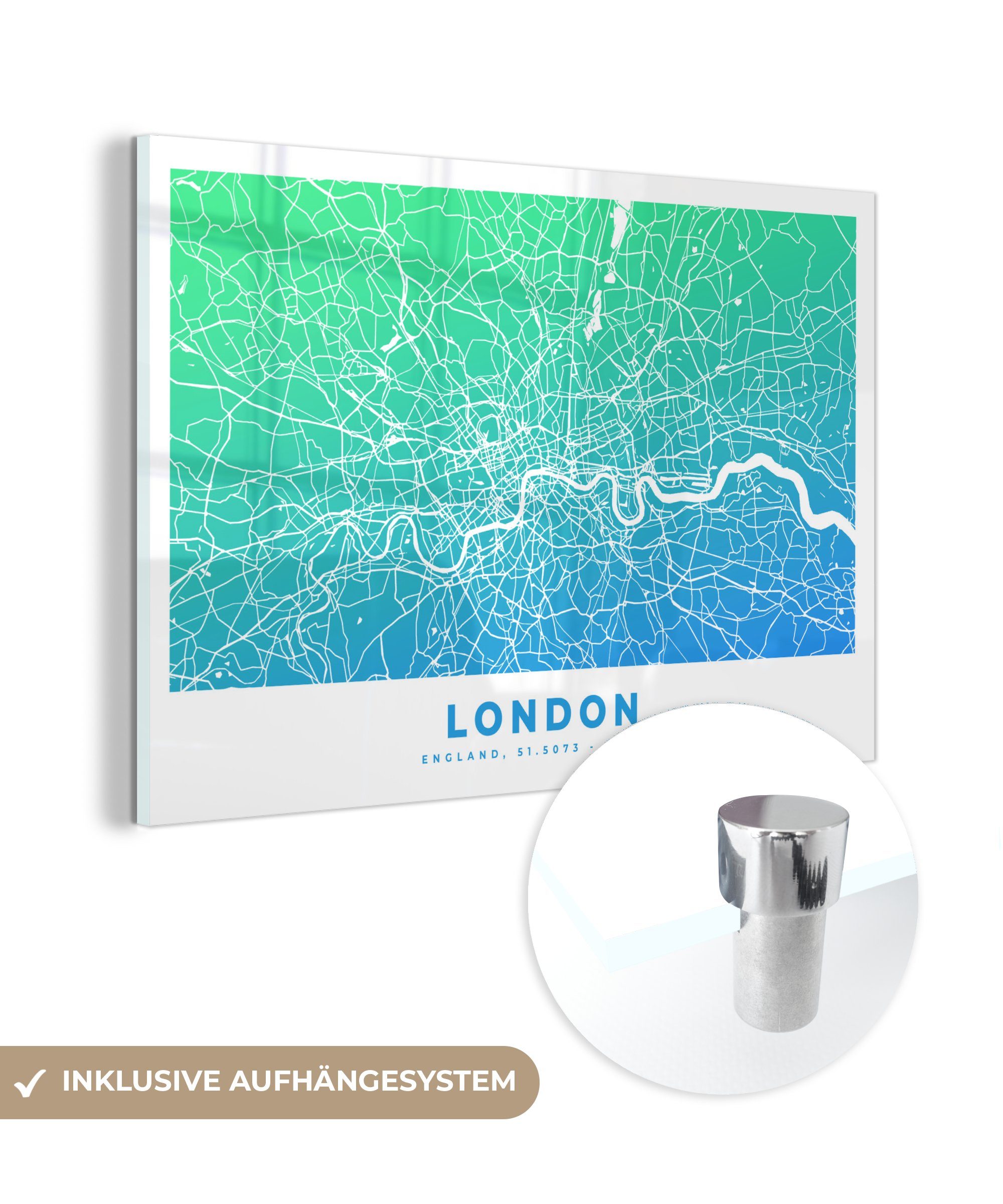 MuchoWow Acrylglasbild London - England - Stadtplan, (1 St), Acrylglasbilder Wohnzimmer & Schlafzimmer