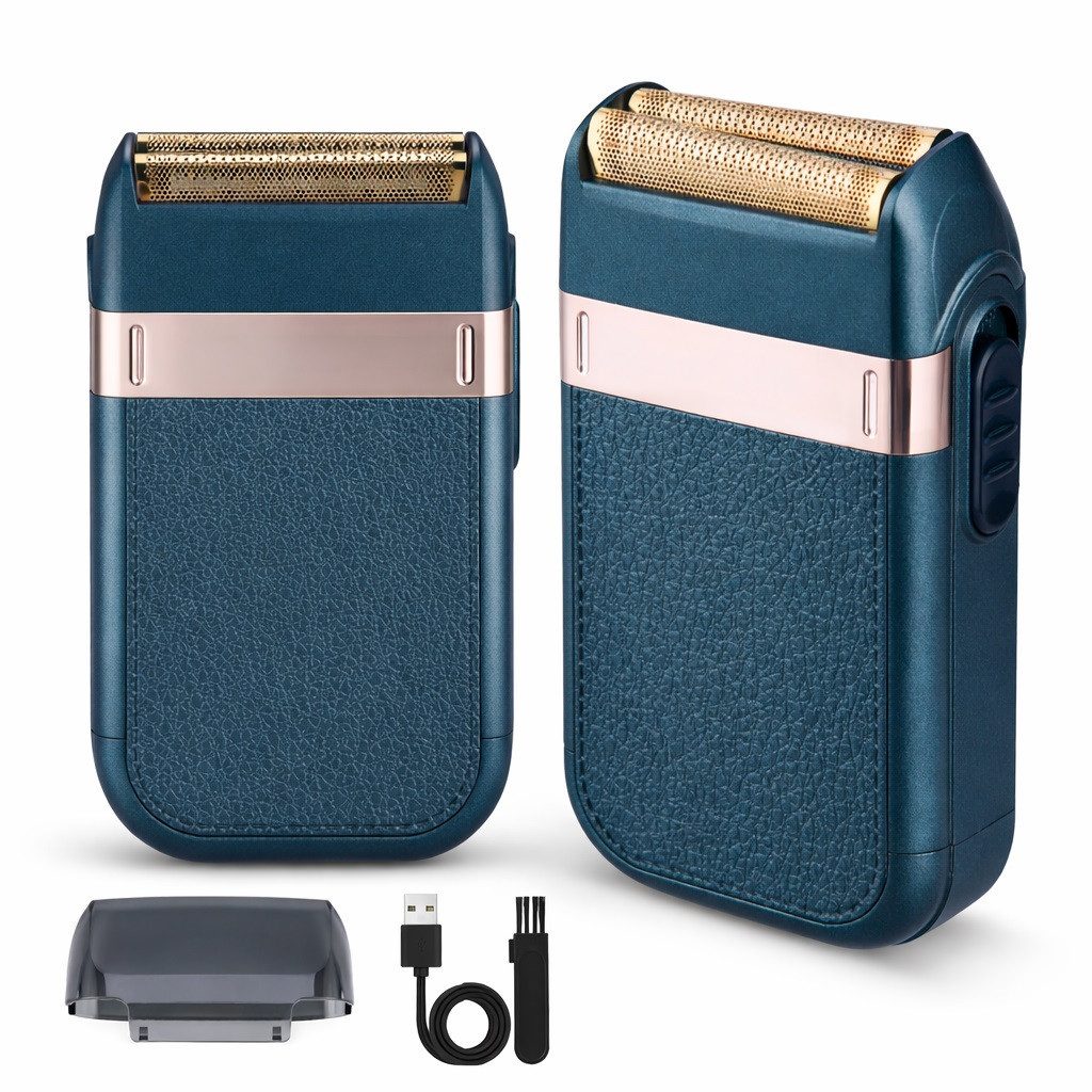 CkeyiN Elektrorasierer Herren Bartschneider Klassischer Doppelkopfrasierer Reiserasierer, Aufsätze: 1, SmartClick-Präzisionstrimmer, mit 2 Klingen 1 Folienspitzenschutz Nass- und Trockenanwendung