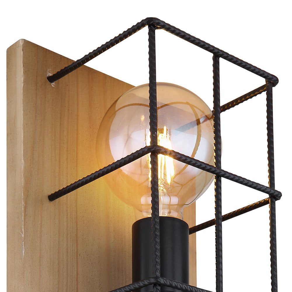 etc-shop Käfig braun 2 Wandleuchte Leuchtmittel Holz Betonstahl-Gitter nicht Lampe Wandleuchte, inklusive, auf-abwärts