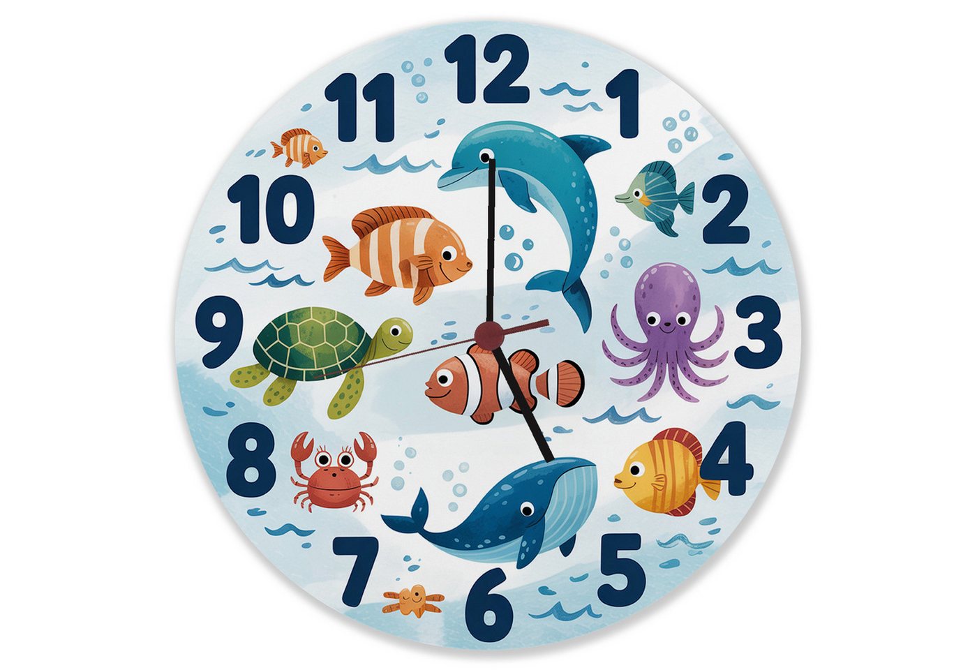speecheese Wanduhr Meerestiere Aquarellstil Kinder Wanduhr aus Alu