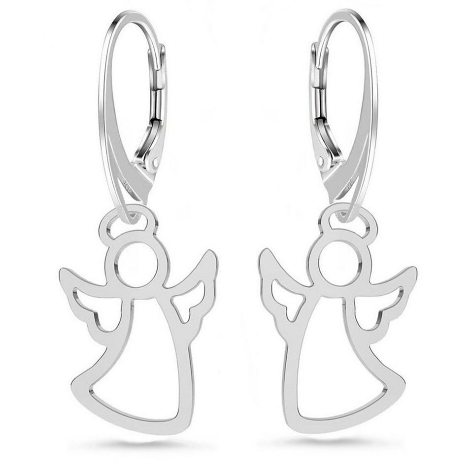 Goldene Hufeisen Paar Ohrhänger Engel Brisur Ohrringe aus 925 Sterling Silber  Schutzengel (1 Paar, inkl. Etui), Damen Ohrhänger