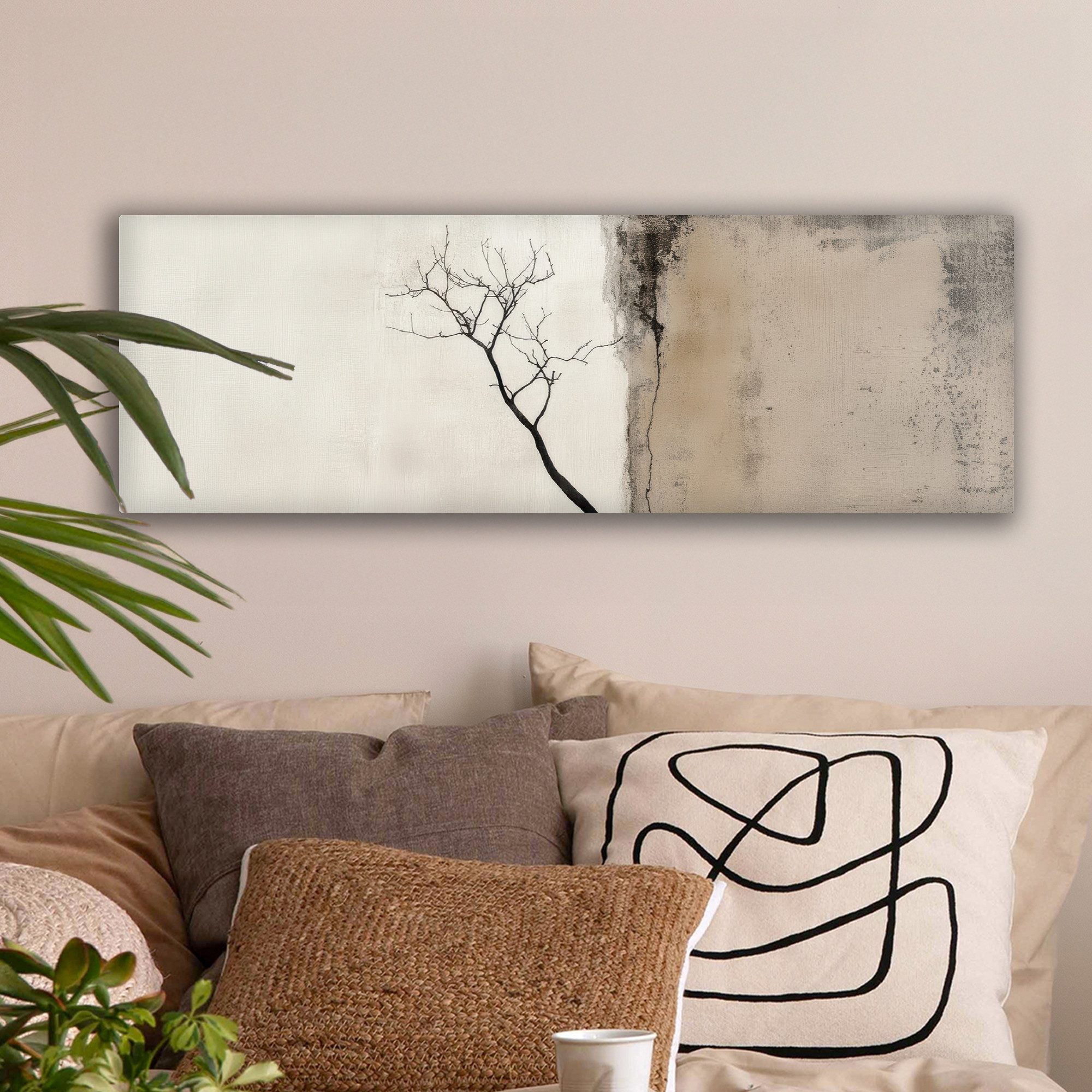 OneMillionCanvasses® Leinwandbild Panorama Wabi sabi - Pflanze - Beige, Fot günstig online kaufen