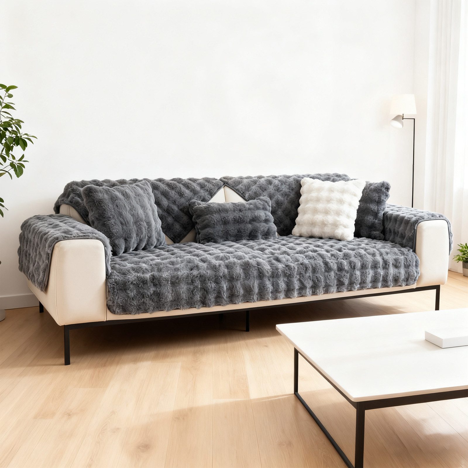 OKWISH Sofahusse Plüsch-Sofakissen Sofadecke Sofaauflage Krabbelmatte Couchschutz, rutschfestem Latex-Design vielseitig einsetzbar als Schutz für Sofa