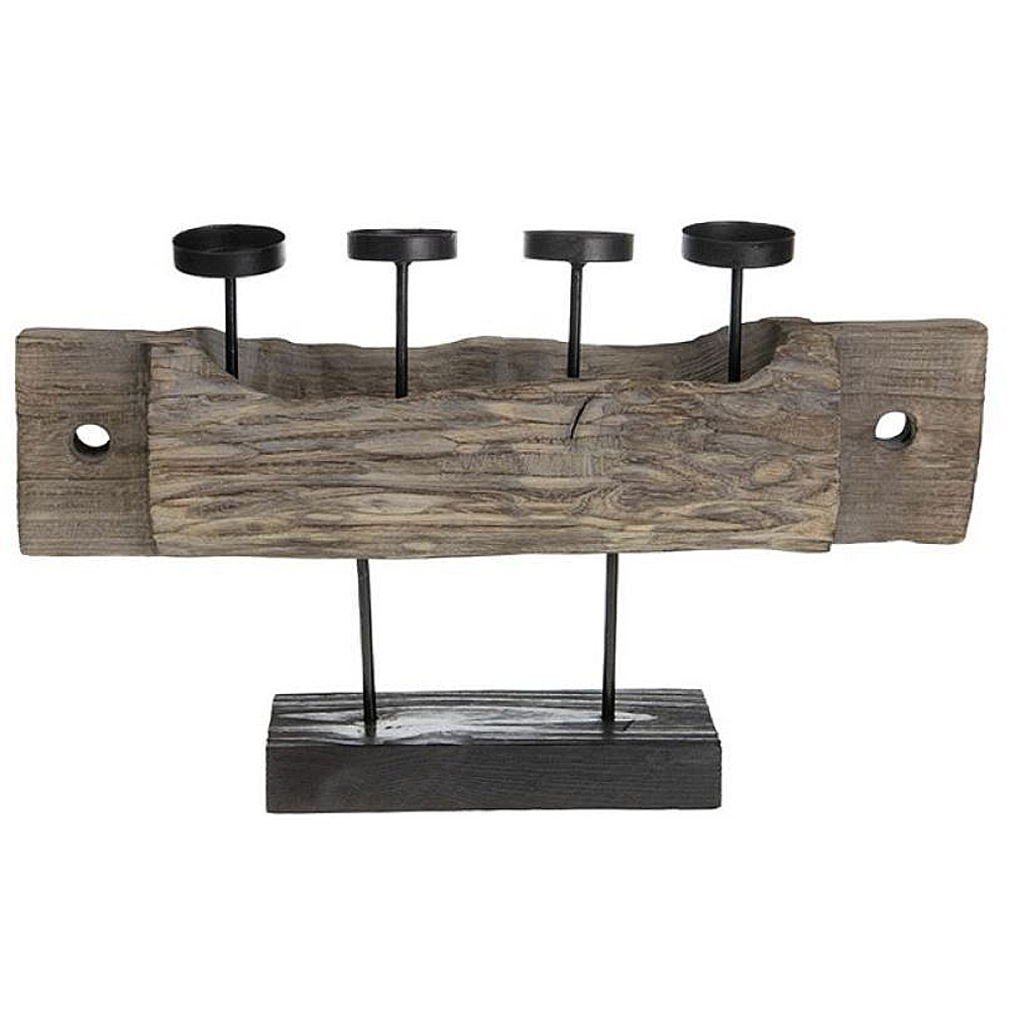 Macosa Home Adventskranz, Advents-Kerzenständer aus massivem Holz 51 cm mit 4 Kerzen-Haltern Metall Advents-Deko Tischdeko Design Adventsgesteck Kerzenständer modern