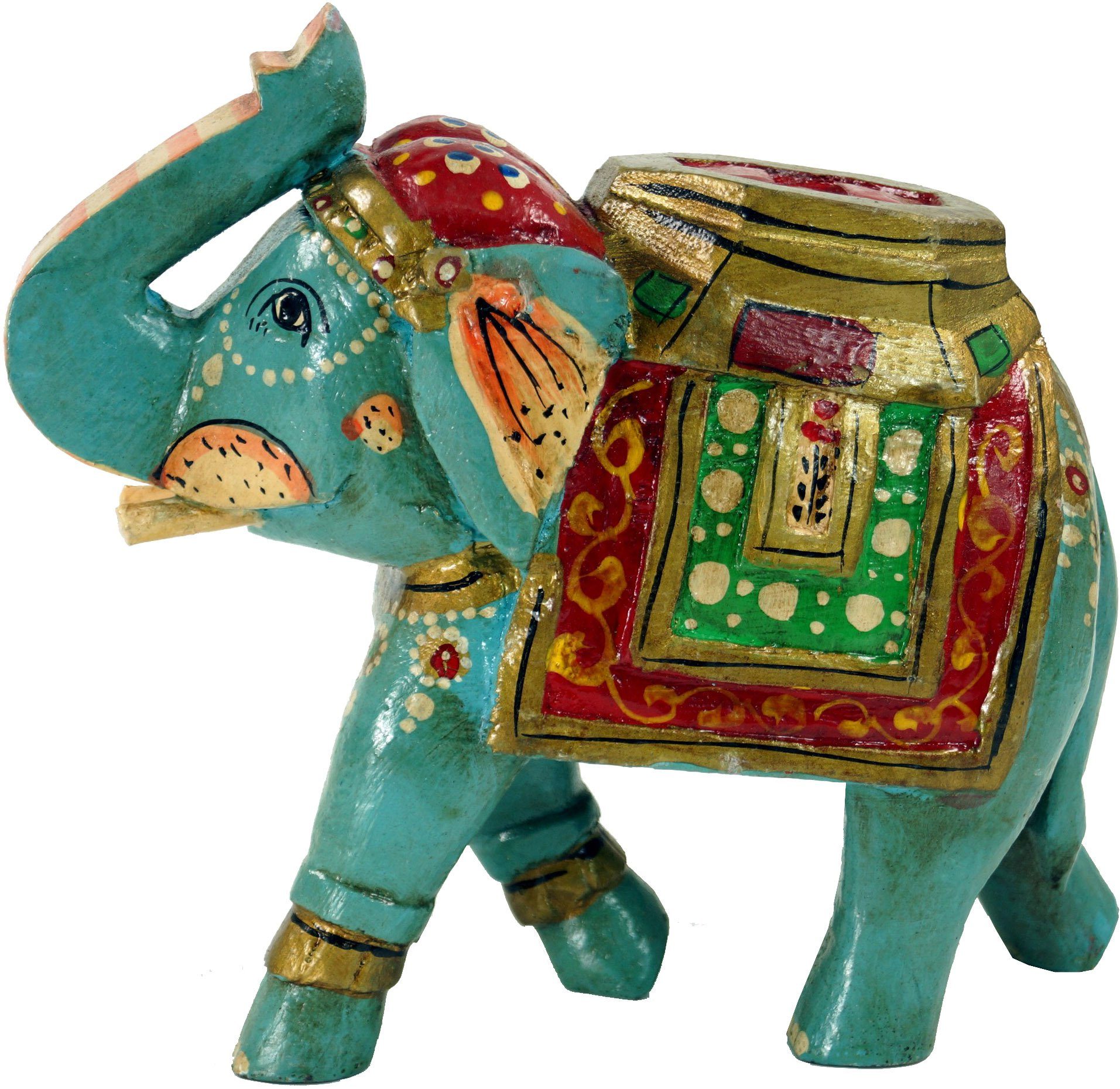 Guru-Shop Dekofigur Deko Elefant aus Indien, bemalter indischer.. mint-orange