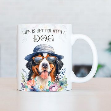 Cadouri Tasse BERNER SENNENHUND - Kaffeetasse für Hundefreunde, Keramik, mit Hunderasse, beidseitig bedruckt, handgefertigt, Geschenk, 330 ml