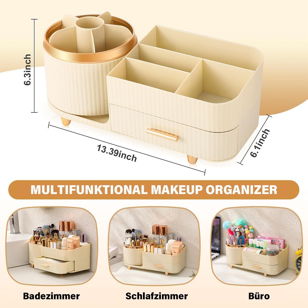 Schublade drehbare Organizer, multifunktionale Organizer Make-Up Welikera mit Kosmetik-Organizer, Cremeweiß 360°