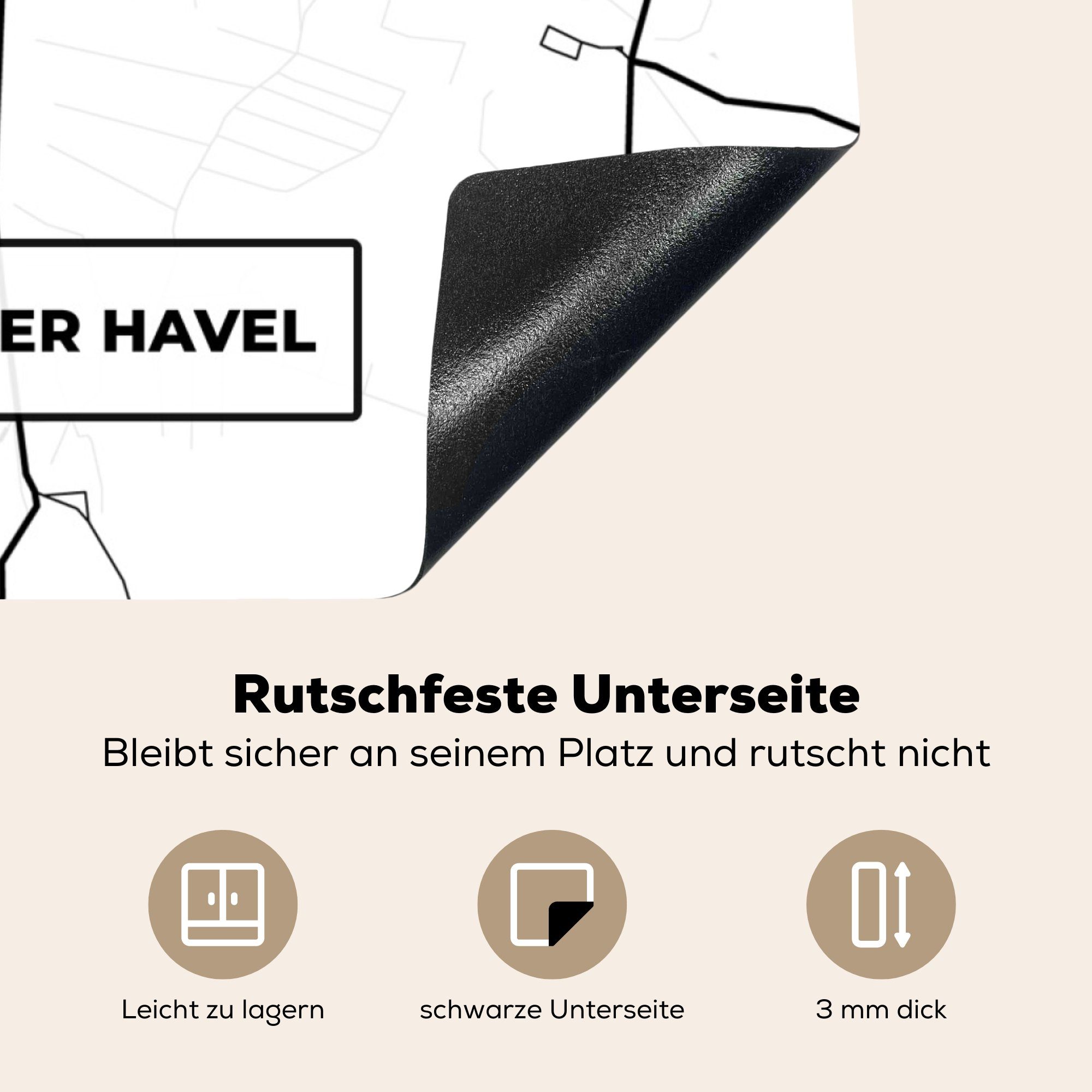 Havel tlg), für Vinyl, Stadtplan, Brandenburg - cm, MuchoWow Arbeitsplatte (1 küche 78x78 Ceranfeldabdeckung, Herdblende-/Abdeckplatte an der Karte -