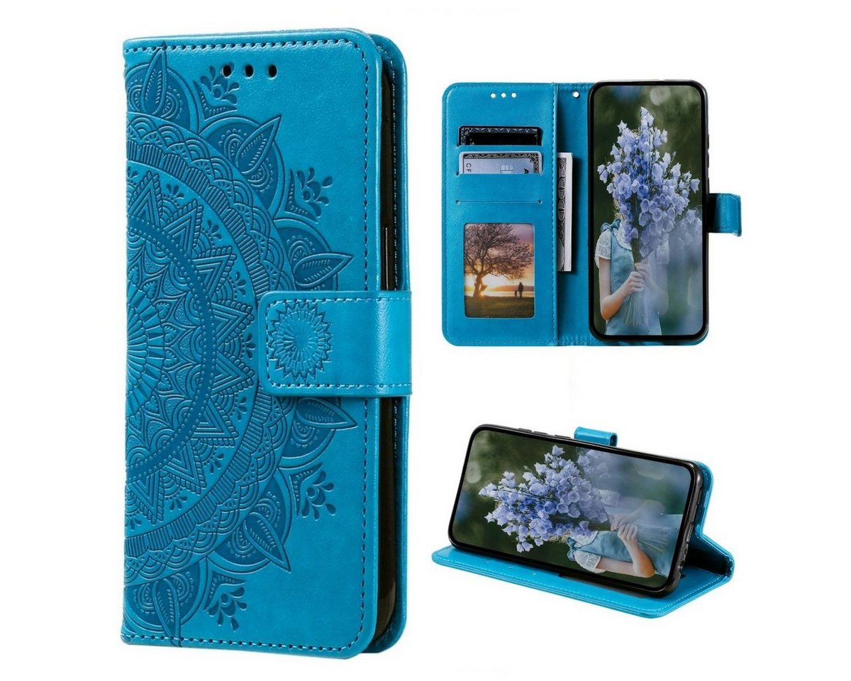 CoverKingz Handyhülle Hülle für Samsung Galaxy S23 Ultra Handyhülle Flip Case Cover Etui 17,27 cm (6,8 Zoll), Klapphülle Schutzhülle mit Kartenfach Schutztasche Motiv Mandala