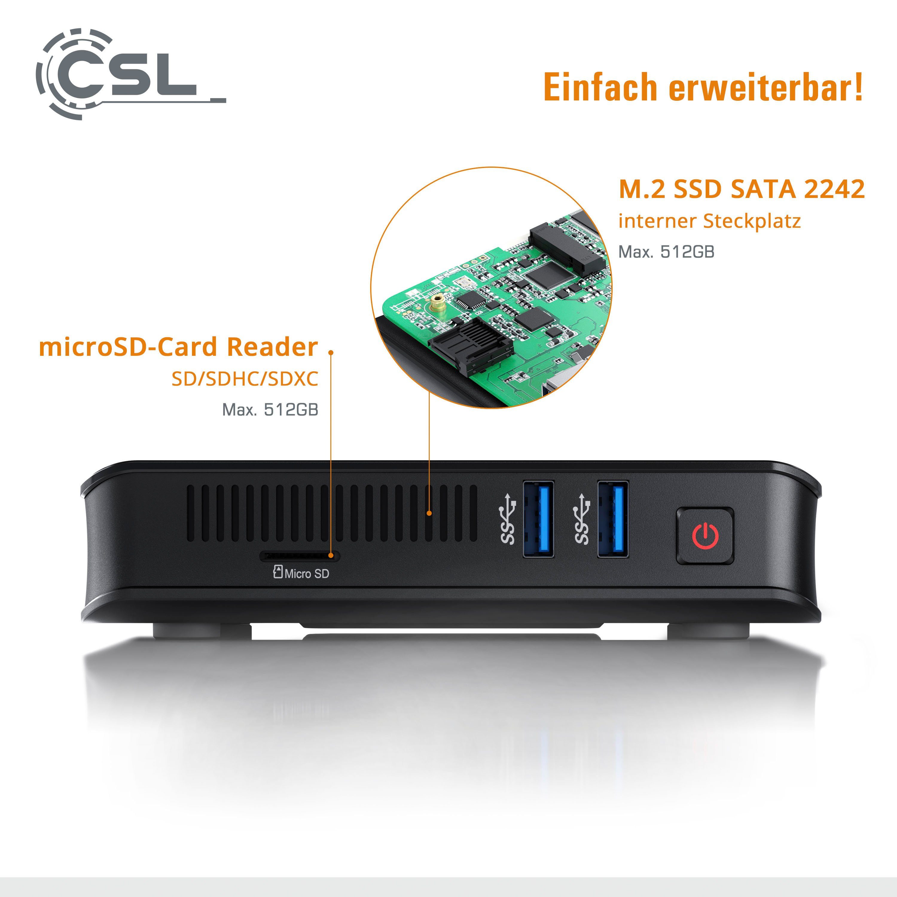 CSL Narrow Box 600, Compact SSD/ HD 4 Celeron RAM, M.2 N4120, CPU-Kühler) / Graphics Mini-PC 256GB Win UHD GB passiver (Intel 10 Ultra v4