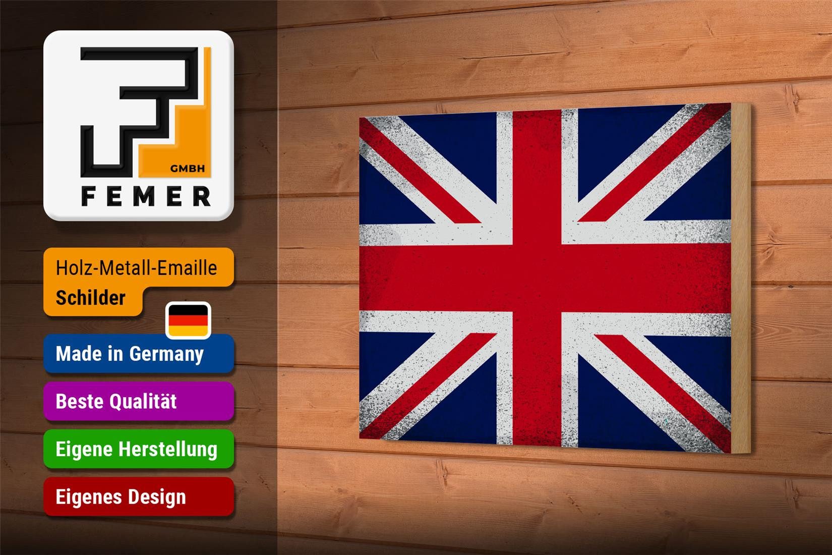 Femer GmbH Holzbild Flagge Union Jack 18x12cm United Kingdom Vintag, Flaggen (1 St), Glatte Holzfaserplatte (MDF), vorn beschichtet