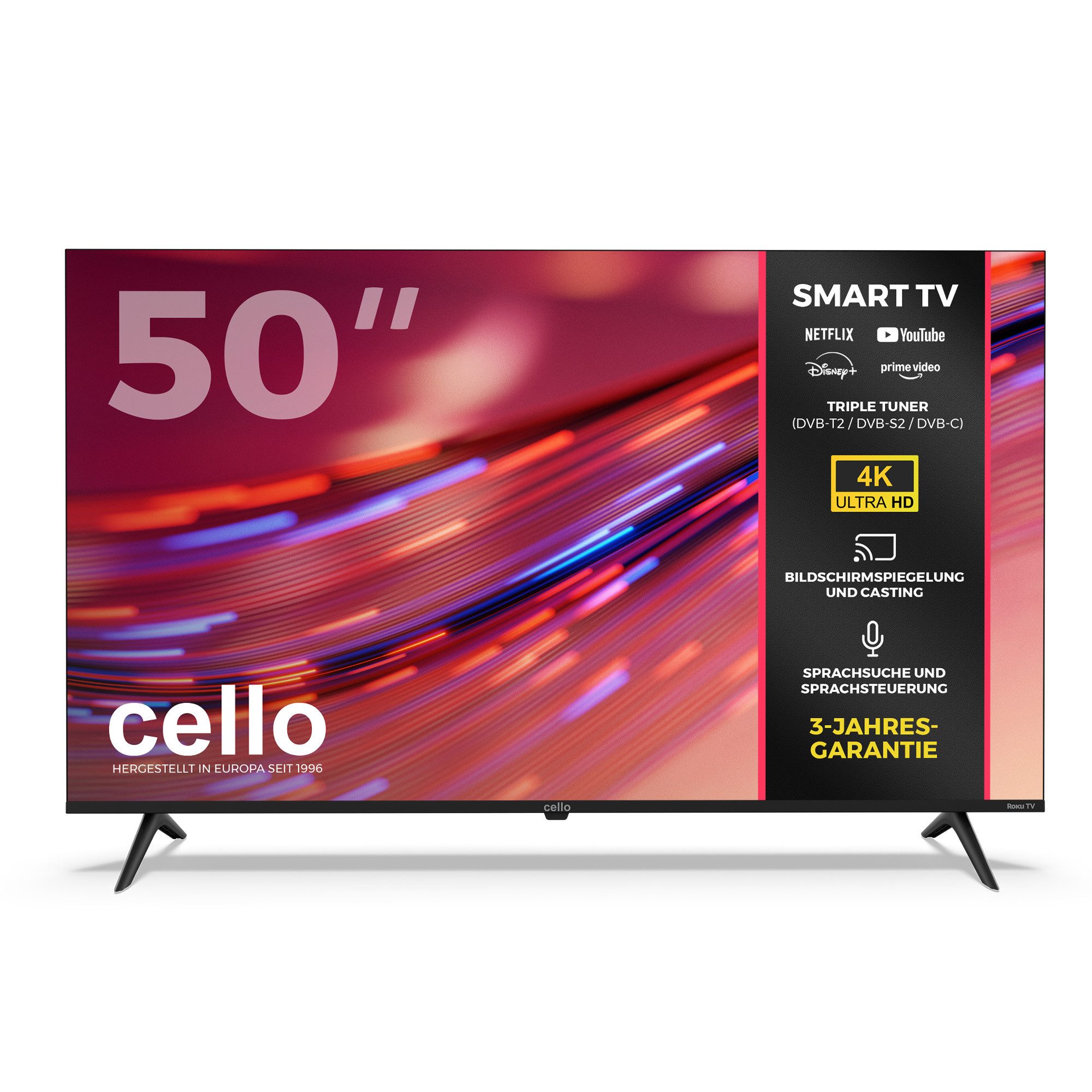 Cello C50RK4K LED-Fernseher (127 cm/50 Zoll, 4K Ultra HD, Smart-TV, Roku OS, Sprachsteuerung, Triple Tuner, CI)