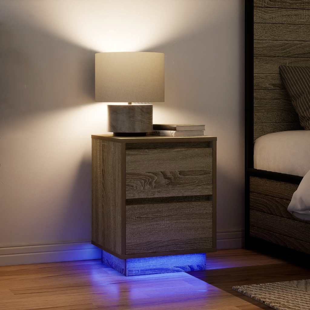 vidaXL Nachttisch Nachttische mit LED-Leuchten 2 Stk. Sonoma-Eiche 38x34x50 cm (2-St)