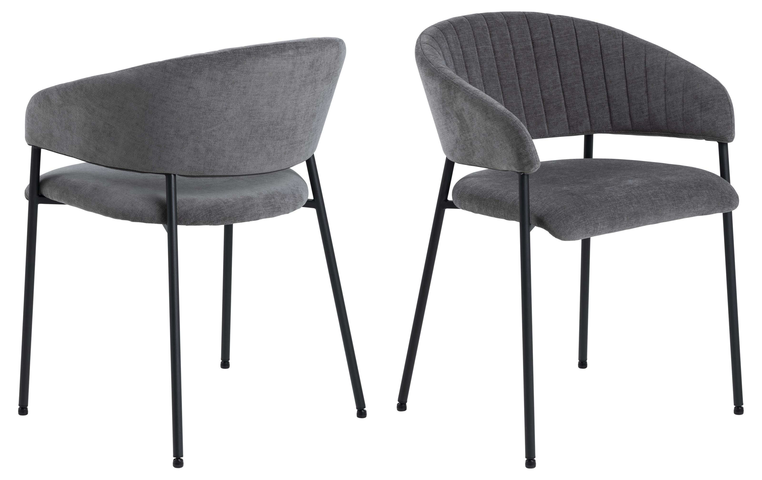 Armlehnstuhl (2er-Set) in Grau, Polyester, Stahl - 54,5x77,5x54cm (BxHxT)