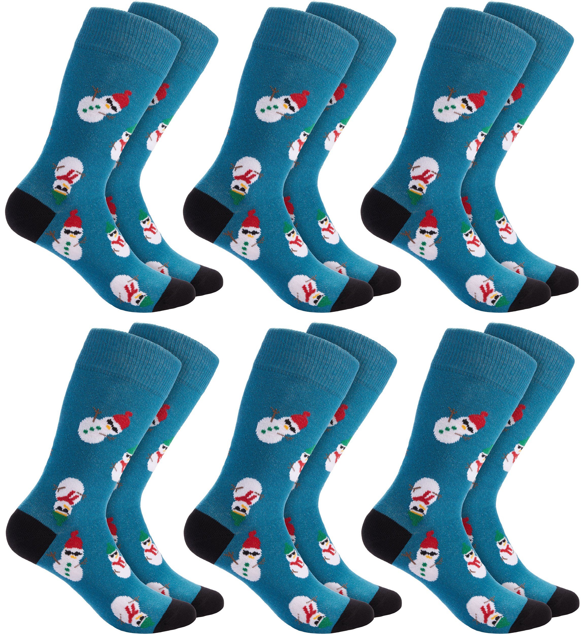 BRUBAKER Socken Weihnachtssocken für Damen und Herren - Coole Schneemänner (6-Paar) Lustige Schneemann-Socken Weihnachten
