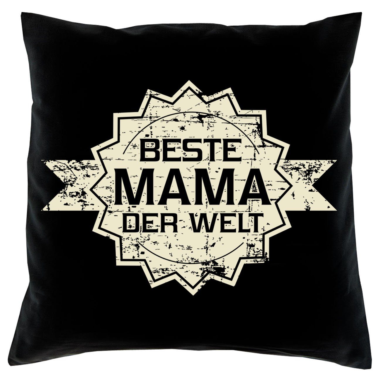 Soreso® Dekokissen Kissen Beste Mama der Welt Stern & Urkunde, Geschenk Geburtstagsgeschenk schwarz | Dekokissen