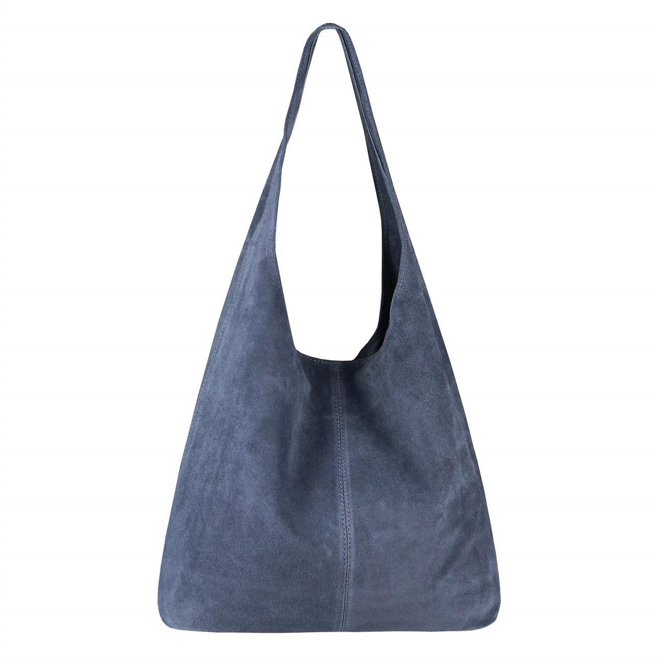 Schultertasche Made in Italy Damen Leder Wildleder Tasche Umhängetasche Beuteltasche