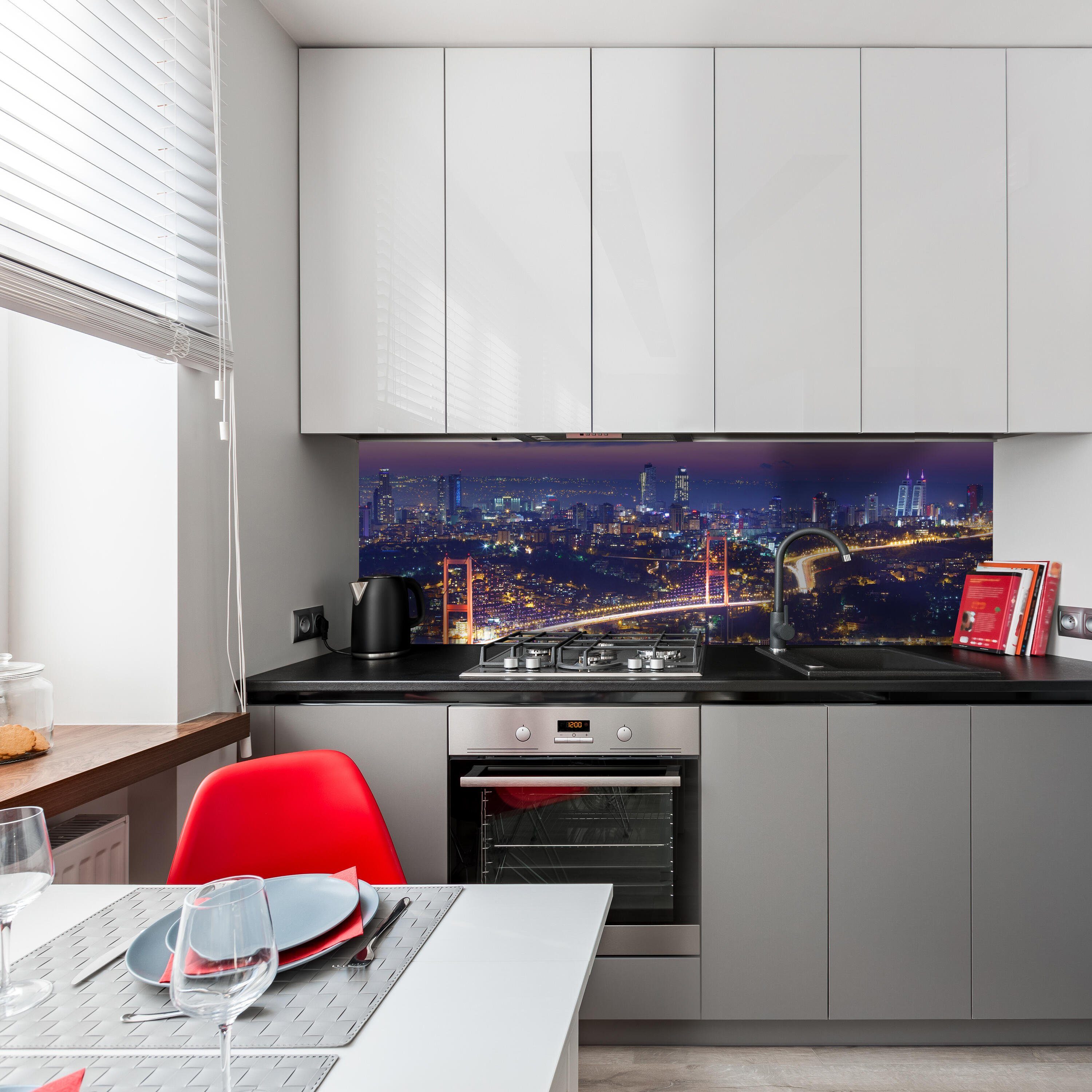 Nacht, wandmotiv24 Premium Istanbul Nischenrückwand bei versch. Größen Küchenrückwand in Hartschaum (1-tlg),