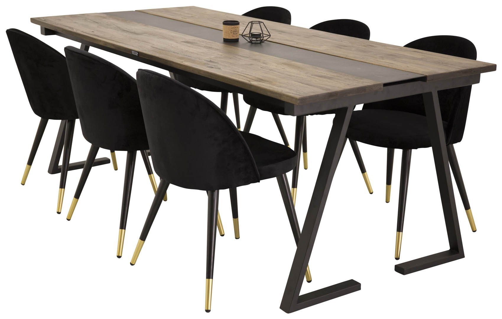 Esszi, ebuy24 Messing und Teak Jakarta (7-tlg) 6 Esstisch Velvet Essgruppe Essgruppe