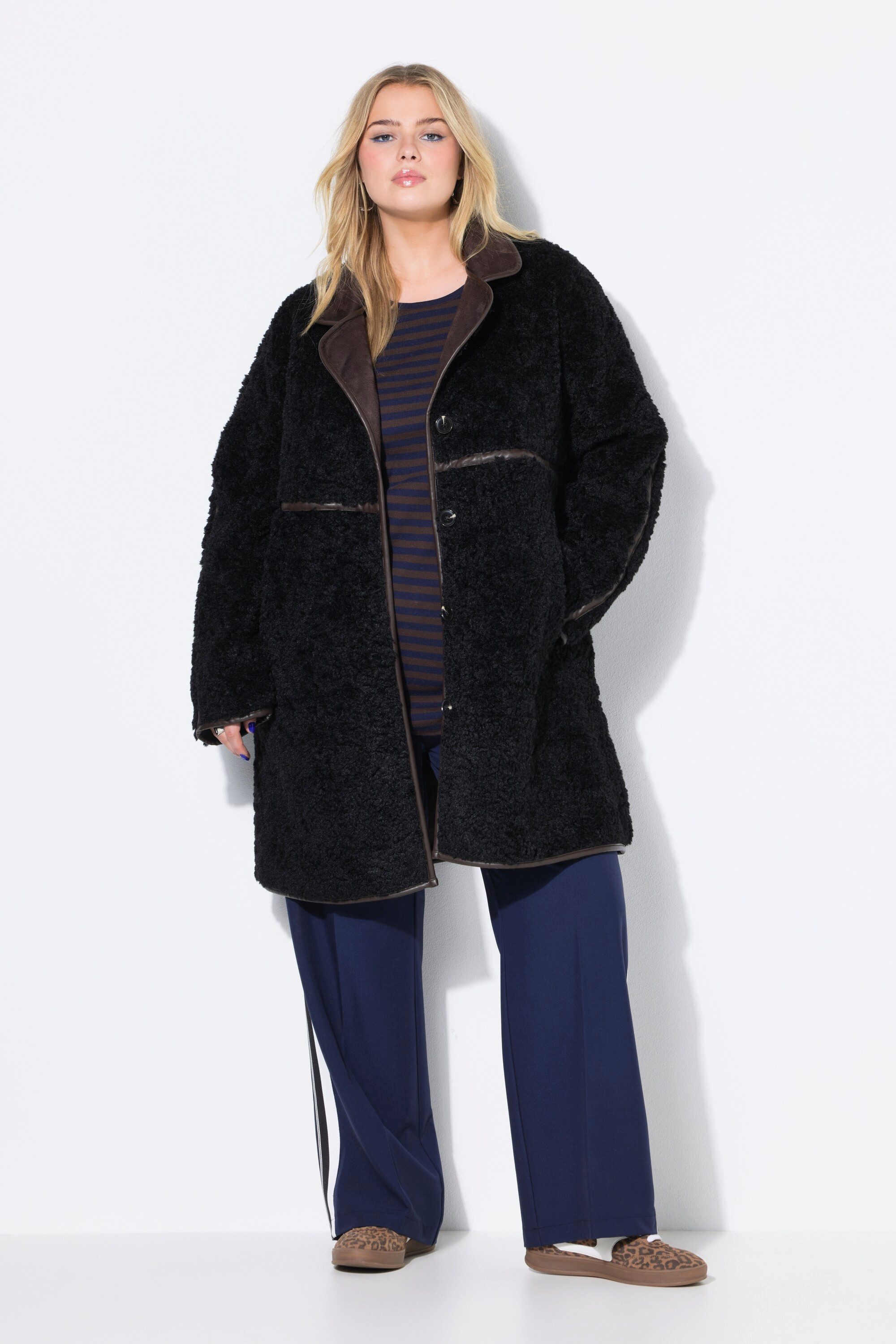 Studio Untold Wintermantel FakeFur-Mantel Kunstfellbesatz Zierdetails