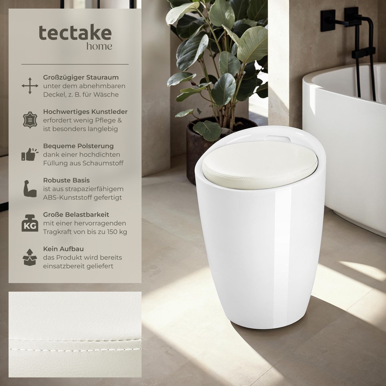 tectake Dusch- und Badhocker Sitzhocker, aus hochwertigem Kunststoff