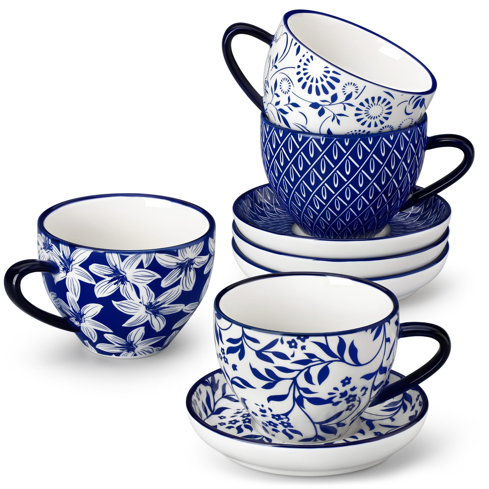 vancasso Kaffeeservice 4tlg Kaffeeservice, Porzellan Cappuccino-Tasse mit Unterteller, 240ML (4-tlg), 4 Personen, Porzellan