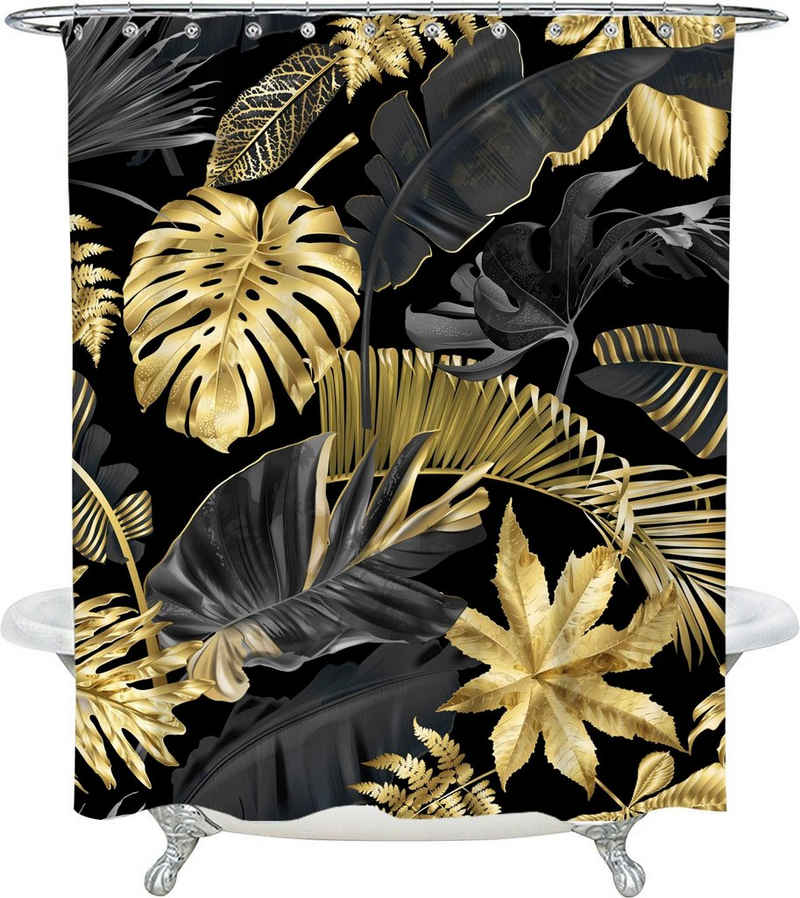Sanilo Duschvorhang Golden Leaves Breite 180 cm, wasserdicht, Anti-Schimmel-Effekt, mit Beschwerungsband, 180x200cm