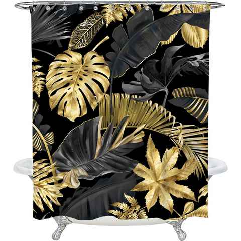 Sanilo Duschvorhang Golden Leaves Breite 180 cm, wasserdicht, Anti-Schimmel-Effekt, mit Beschwerungsband, 180x200cm