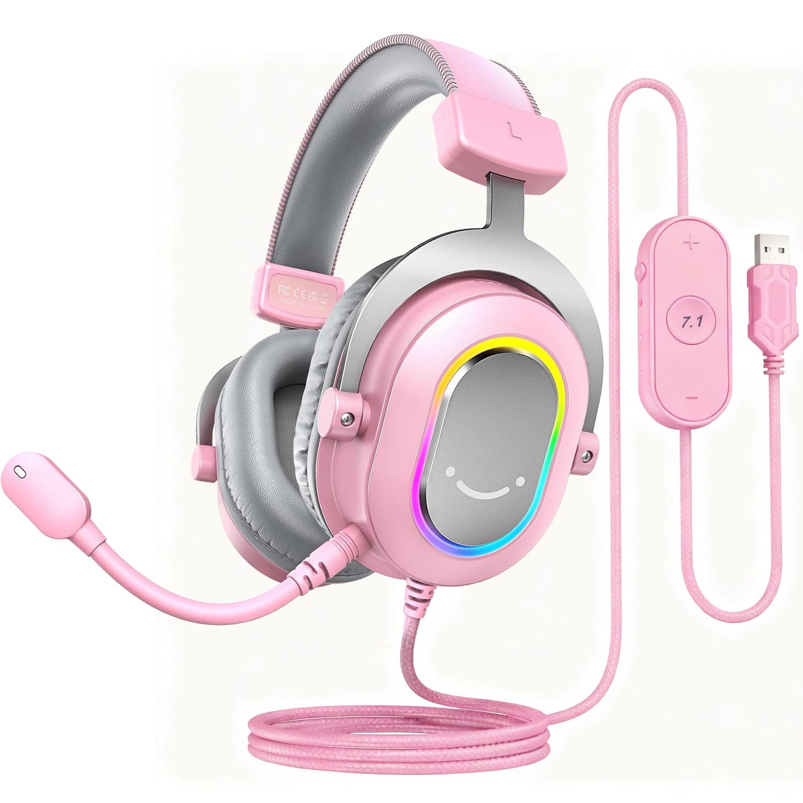 FIFINE Mikrofon Headset Gaming PC PS4 PS5 mit Mikrofon Over-Ear Kopfhörer mit Kabel, RGB-Design, 3 Sound-Modi, Surround-Sound und Ohrpolster