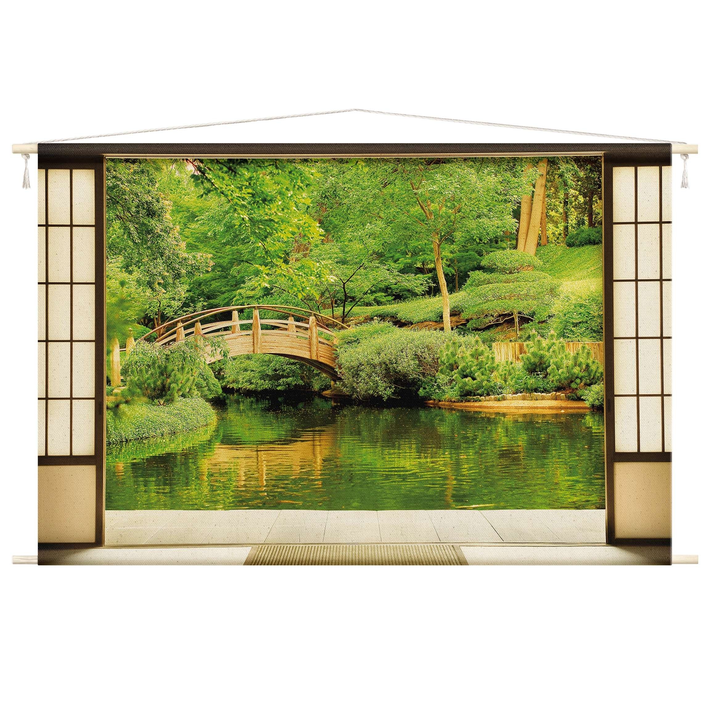 Bilderdepot24 Wandteppich modern Wald Natur 3D-Optik grün, rechteckig, Höhe: 2.6 mm, großes Wandbild aus Natur-Baumwolle Wandbehang Stoffbild Tuch Wollseil