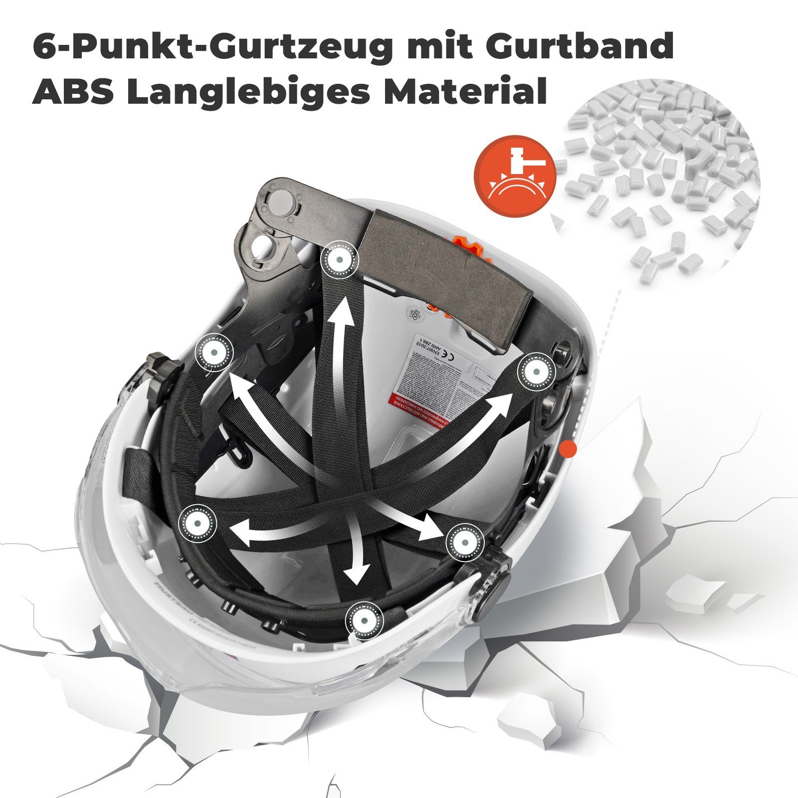Mustbau Schutzhelm EN397, Arbeitshelm Mit Ohrschutz und Schutzbrille Set, ABS, 53- 63cm verstellbar