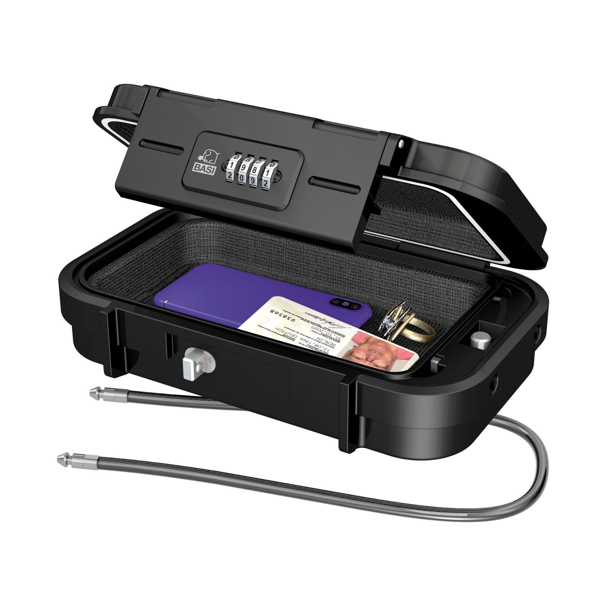 BASI Dokumententasche Mobiler Safe mit Zahlenschloss, Sicherheitsbox (Packung, 1-St), 4-stelliger Zahlencode, IPX5 geschützt, L24 x B14 x H5,8 cm