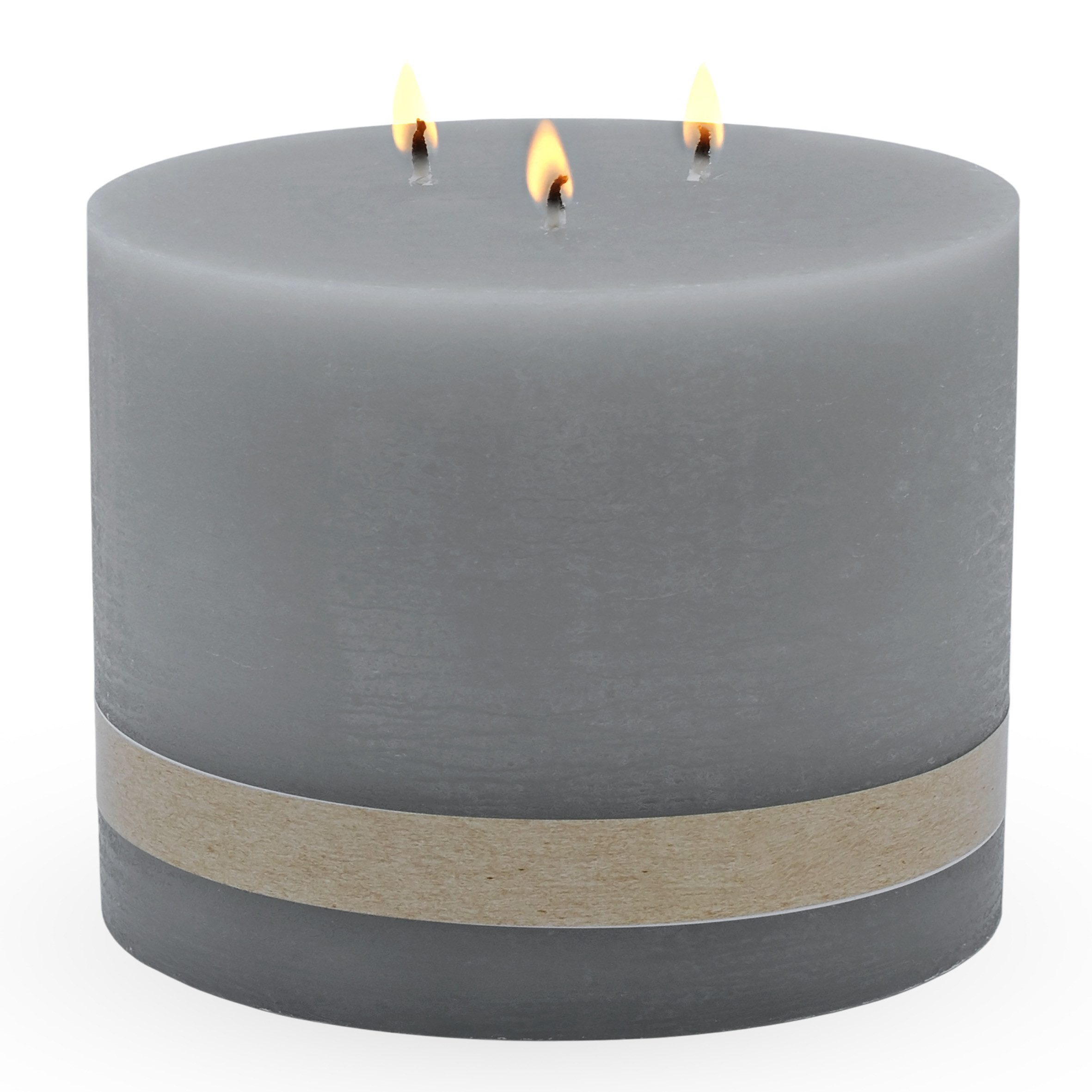 Spetebo Stumpenkerze XL 3-Docht Kerze 14 cm unparfümiert - taupe (Packung, 1-tlg., mit 3 Dochten), Große Stumpen Kerze mit langer Brenndauer