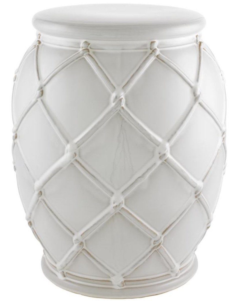 Casa Padrino Dekoobjekt Keramik Trommel Antik Weiß Ø 35 x H. 46 cm - Luxus Kollektion