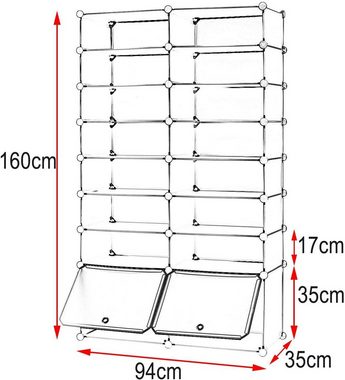 Woltu Schuhschrank (1-St) mit Tür, DIY Schuhschrank, 16 Fächer, Kunststoff