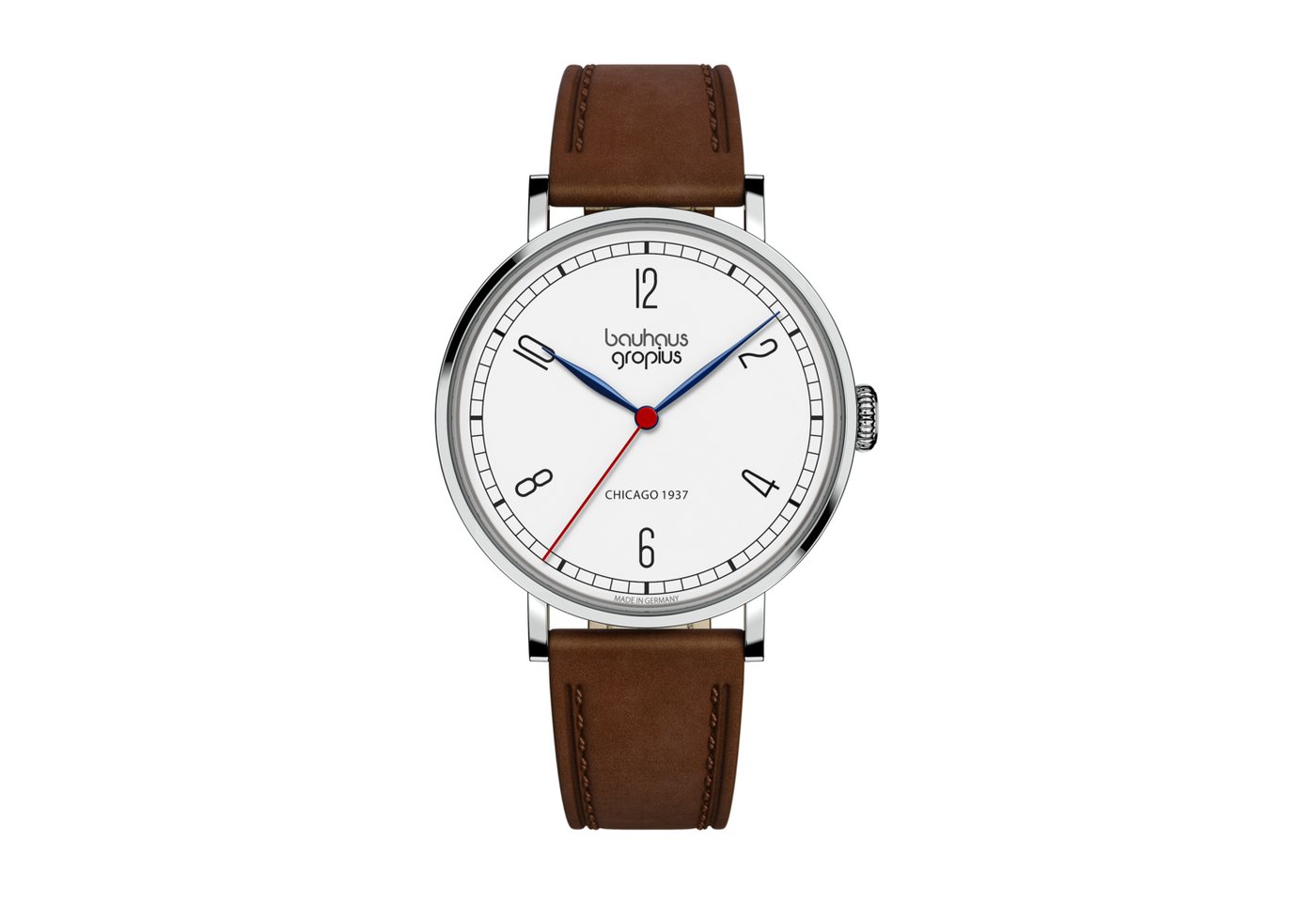 Walter Gropius Quarzuhr Made in Germany, Saphirglas, New Bauhaus Chicago 1937 - WGN 002-02 WGN 002-02, Designeruhr, Lederarmband mit Easy-Release System, Edelstahlgehäuse