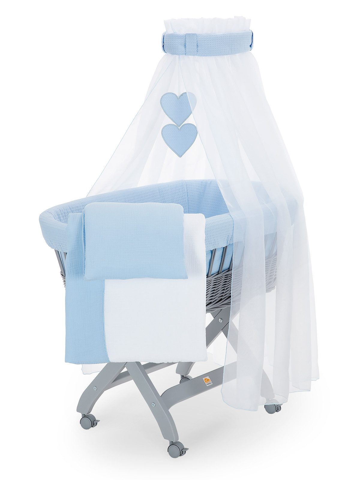 FabiMax Stubenwagen grau lackiert, Komplettset, Musselin & Waffelpiqué, Ink günstig online kaufen