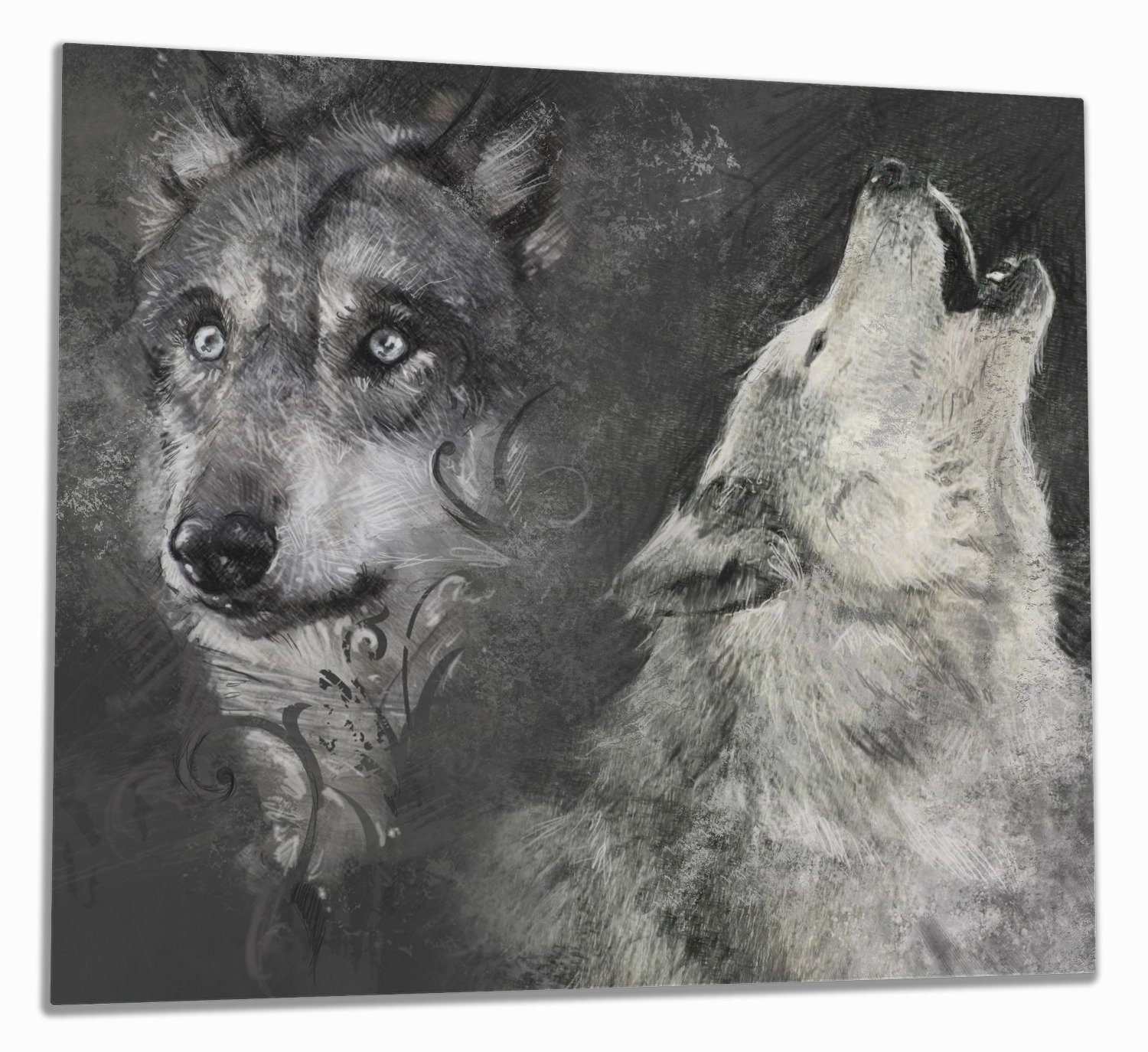 Wallario Herd-Abdeckplatte Zeichnung von Wölfen, ESG-Sicherheitsglas, (Glasplatte, 1 tlg., inkl. 5mm Noppen), verschiedene Größen