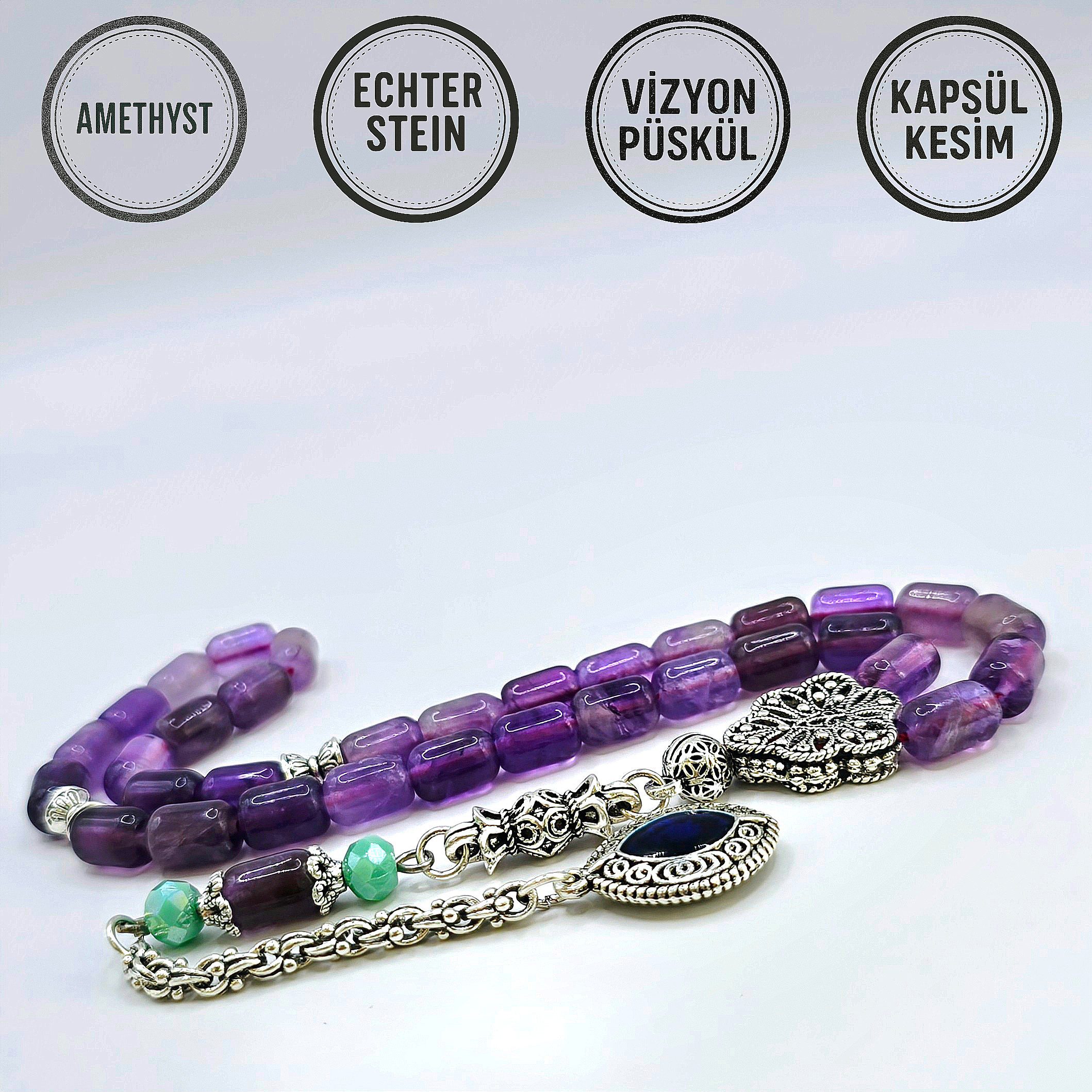 M-Punkt24 Kettenanhänger Tesbih Tespih Echte Steine Gebetskette Misbaha Rosary (AMETHYST), Echte Steine